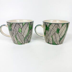 Maisons du Monde France Leaves Motif Green Coffee mugs cups Cappuccino set of 2